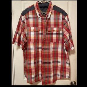 Vintage Sean John Men's 3X Short Sleeve Red Plaid Button Up Shirt 100%Cotton EUC